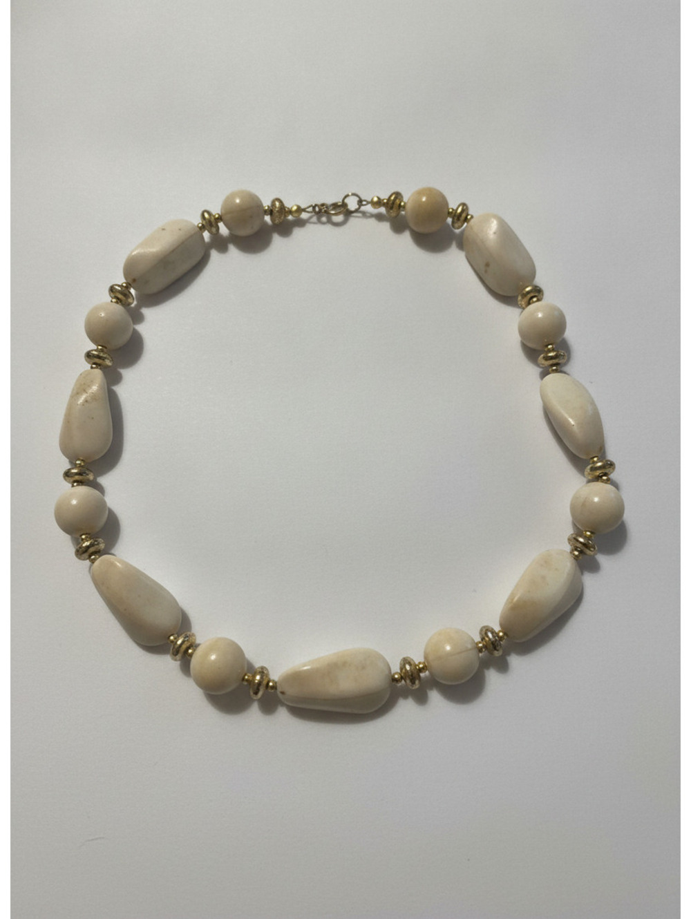 Beige and Gold Beaded Necklace